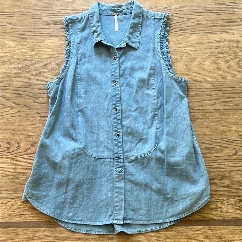 Free People Sleeveless Denim Button-Up Top